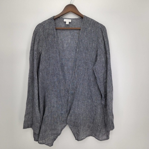 J Jill Pure Jill 100% Linen Open Front Cardigan Jacket Chambray Size Medium - Picture 1 of 4